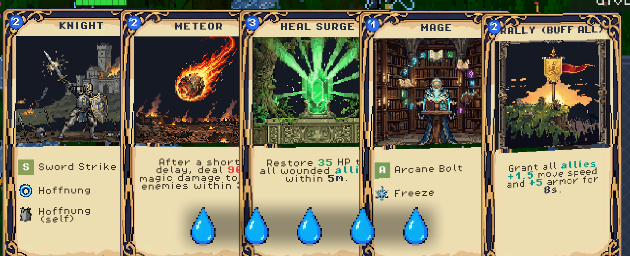 Close-up of the pixel-art card hand