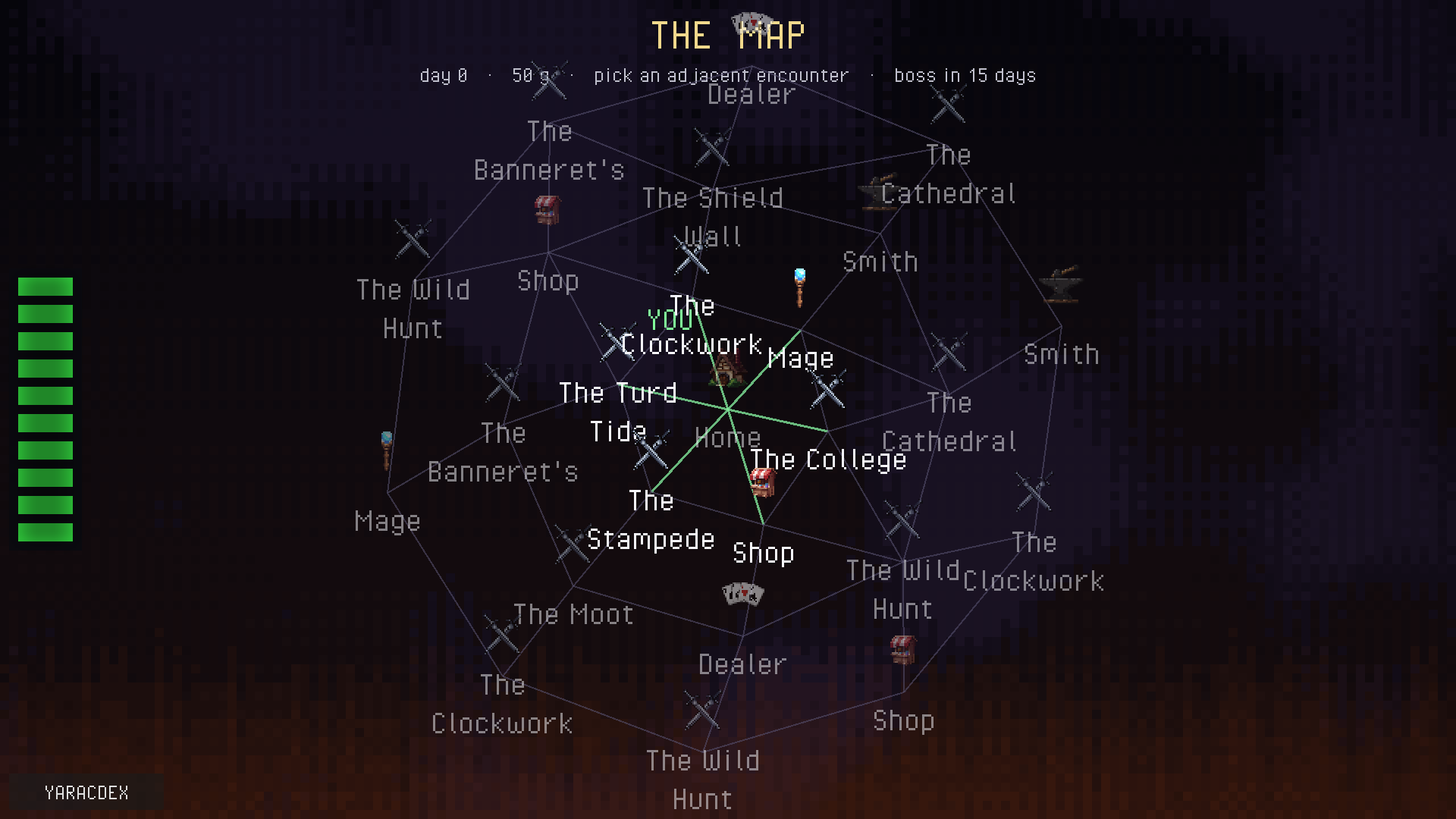 The run map: a web of encounters, shops and smiths